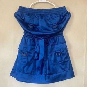 Arden B women's S strapless cargo pocket elastic waist mini dress royal blue EUC